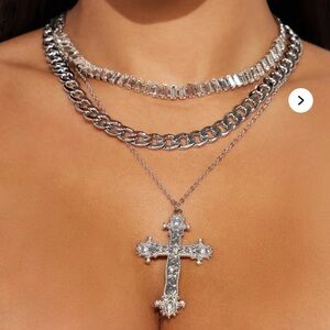Silver Cross Pendant Necklace Set